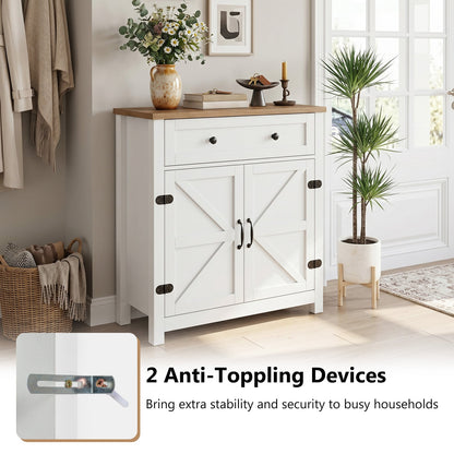 Buffet Cabinet 80 cm Farmhouse Side Board Cabinet with 5-Tier Adjustable Shelf-White