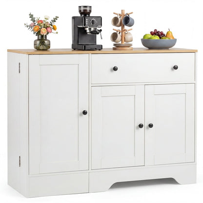 Buffet Cabinet with Storage with 3 Doors Drawers and Shelves-White