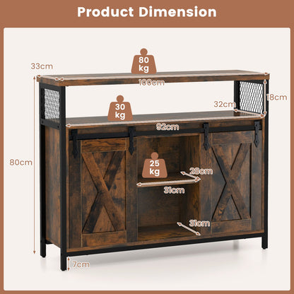 Buffet Cabinet Farmhouse Coffee Bar Cabinet with 3-Level Adjustable Shelves-Rustic Brown
