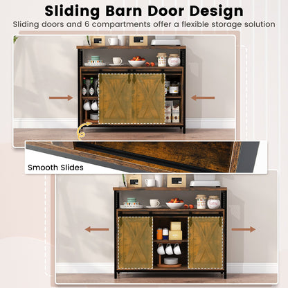 Buffet Cabinet Farmhouse Coffee Bar Cabinet with 3-Level Adjustable Shelves-Rustic Brown