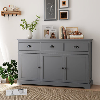Modern Buffet Sideboard 136cm Storage Cabinet with 3 Drawers-Grey