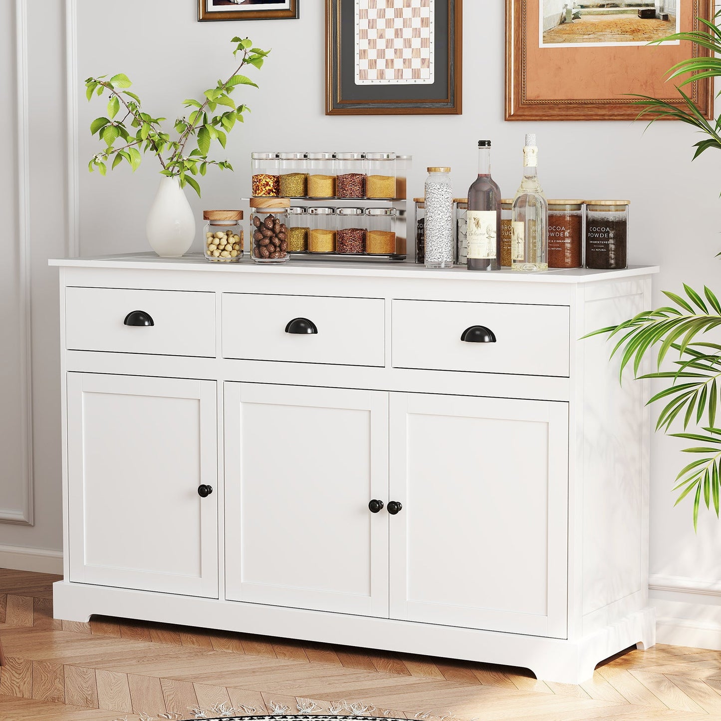 Modern Buffet Sideboard 136cm Storage Cabinet with 3 Drawers-White