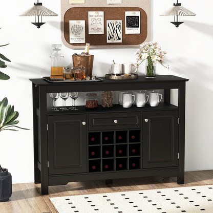 Kitchen Storage Sideboard with Removable Wine Rack and Drawer-Black