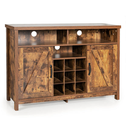 Buffet Storage Cabinet with Detachable 9-Bottle Wine Rack and 2 Door Cabinets-Rustic Brown