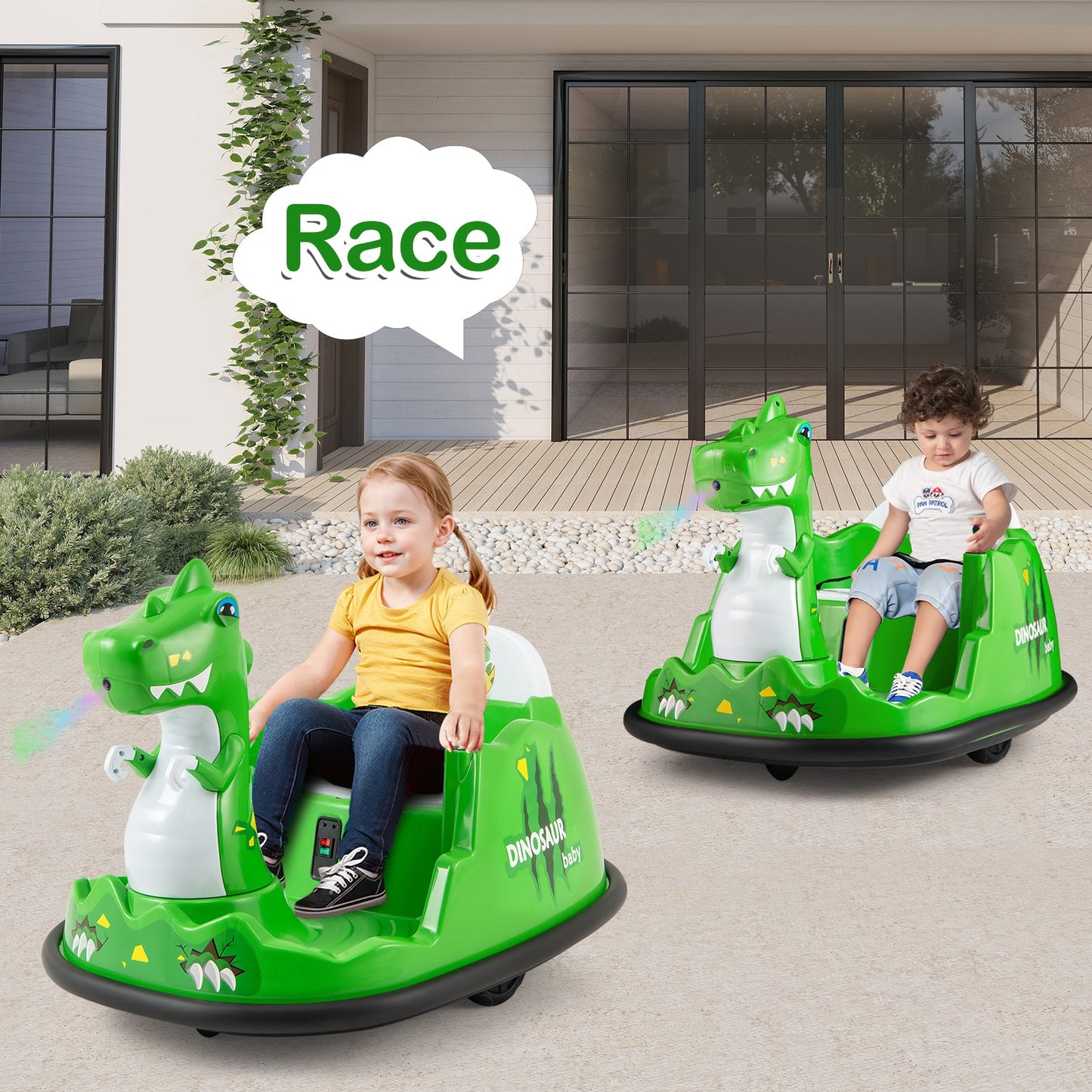 12V Bumper Car with Spray Function and Remote Control for Toddlers-Green
