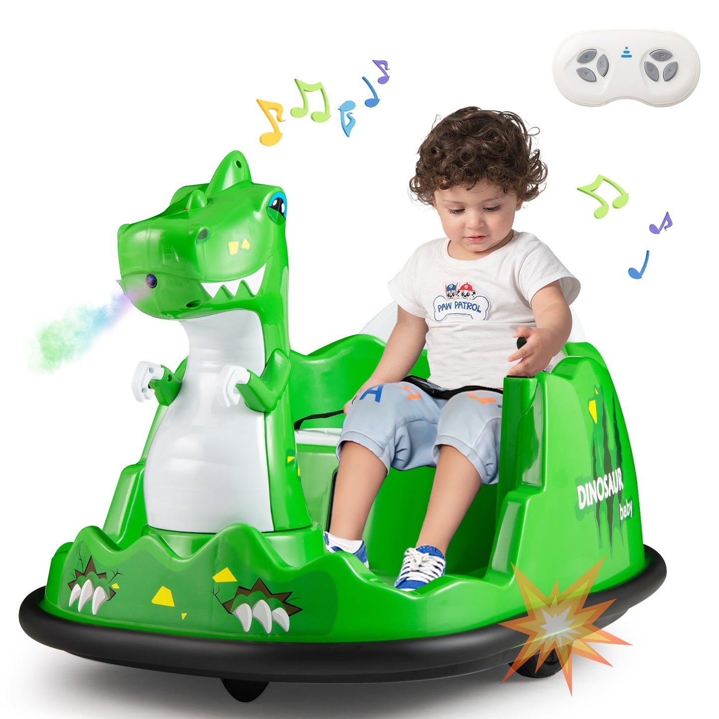 12V Bumper Car with Spray Function and Remote Control for Toddlers-Green