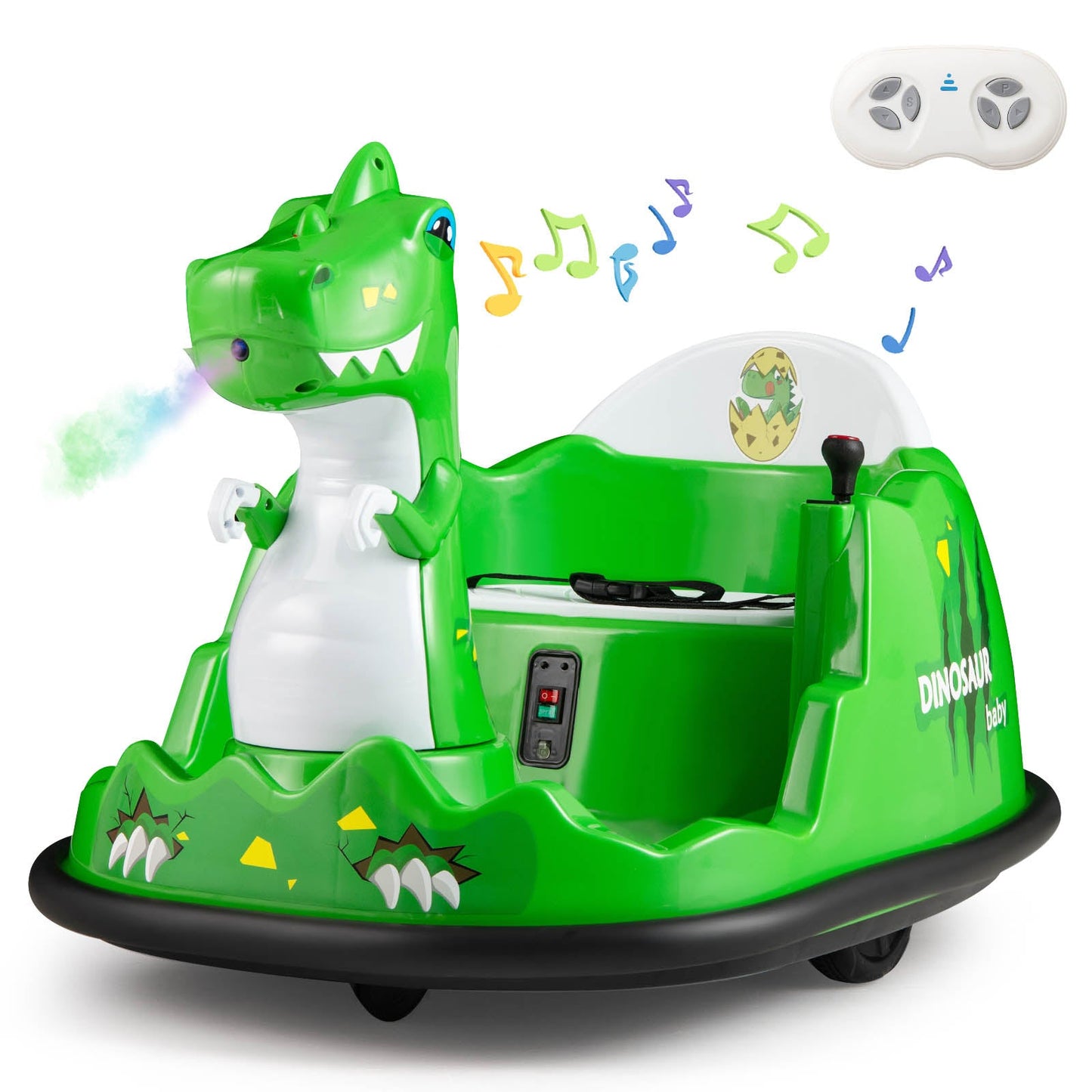 12V Bumper Car with Spray Function and Remote Control for Toddlers-Green