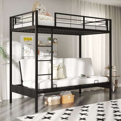 Single Over Futon Bunk Bed with Ladder and Safety Guardrails-Black-Single Size