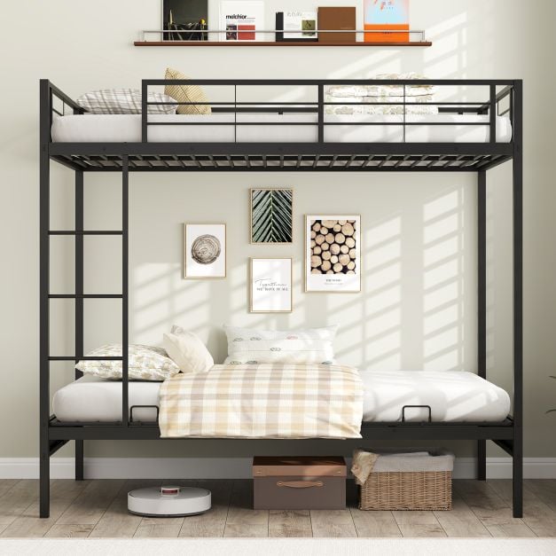 Single Over Futon Bunk Bed with Ladder and Safety Guardrails-Black-Single Size