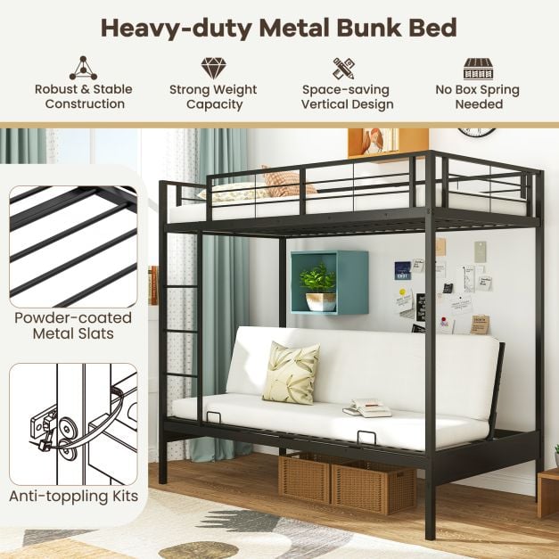 Single Over Futon Bunk Bed with Ladder and Safety Guardrails-Black-Single Size