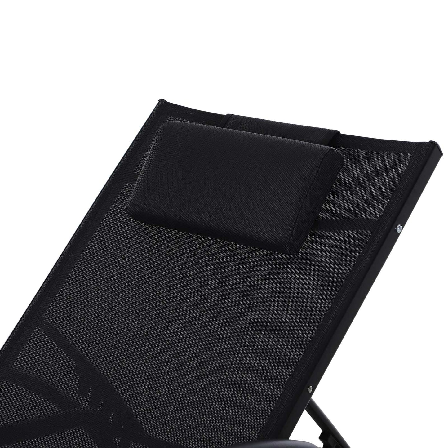 Outsunny Garden Patio Sun Lounger Half Circle Armrest Adjustable Head Footrest Aluminium Frame Textline Seat &Pillow Garden Outdoor - Black