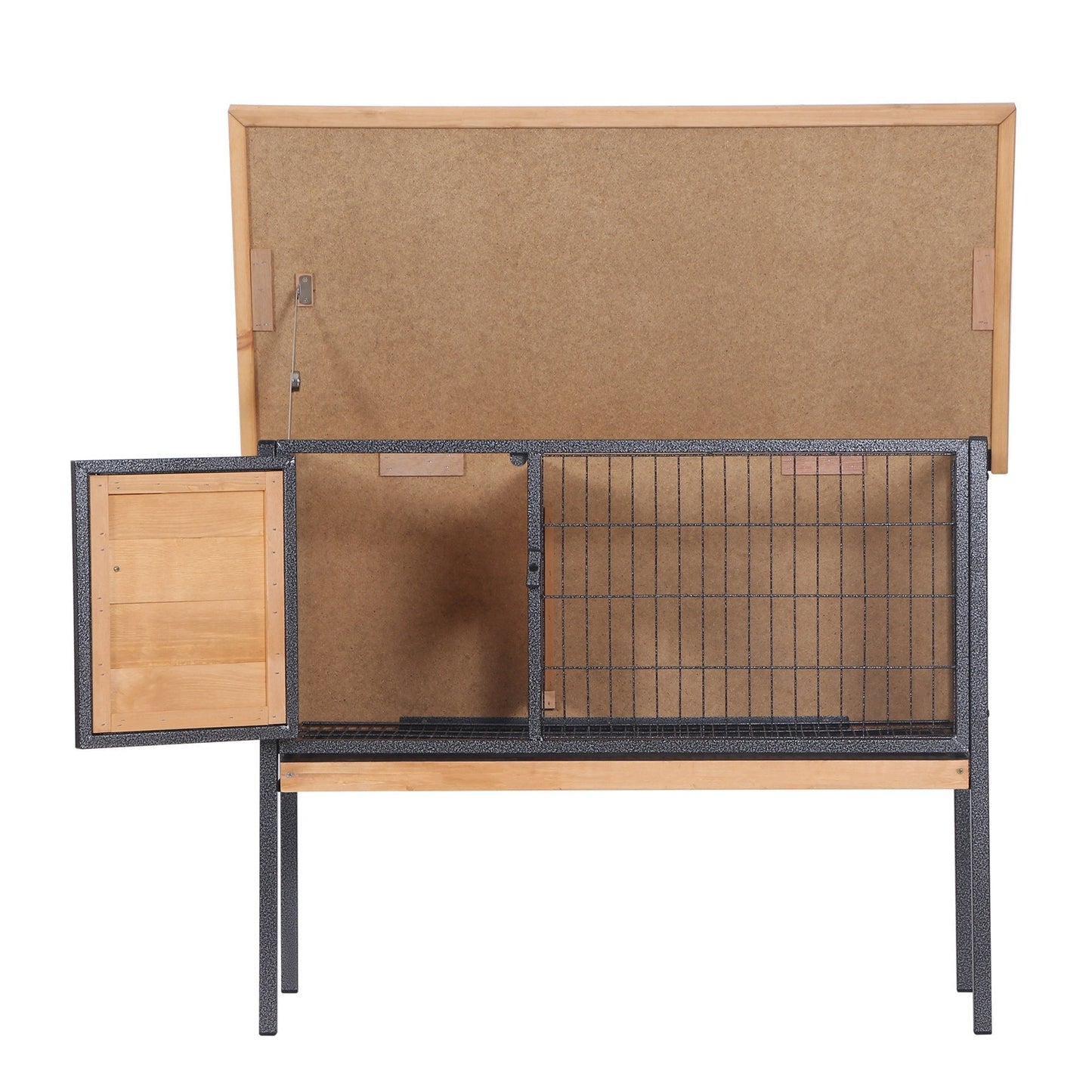 PawHut Wooden Guinea Pigs Hutches Elevated Pet House Bunny Cage with Slide-Out Tray Lockable Door Outdoor Openable Roof 91.5 x 45 x 70cm Natural Wood