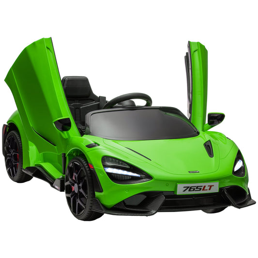 AIYAPLAY McLaren 765LT Licensed 12V Kids Electric Ride on Car with Butterfly Doors Remote Control Transport Wheels Green