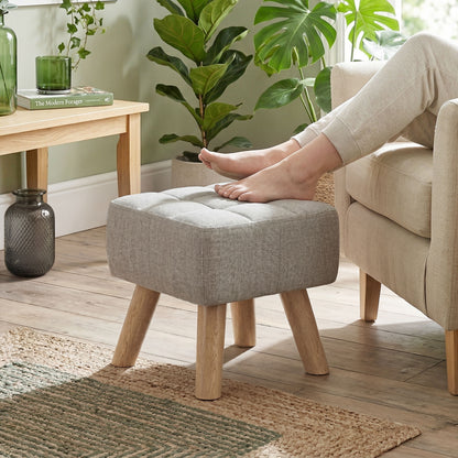 HOMCOM Linen-Look Square Padded Footstool - Light Brown