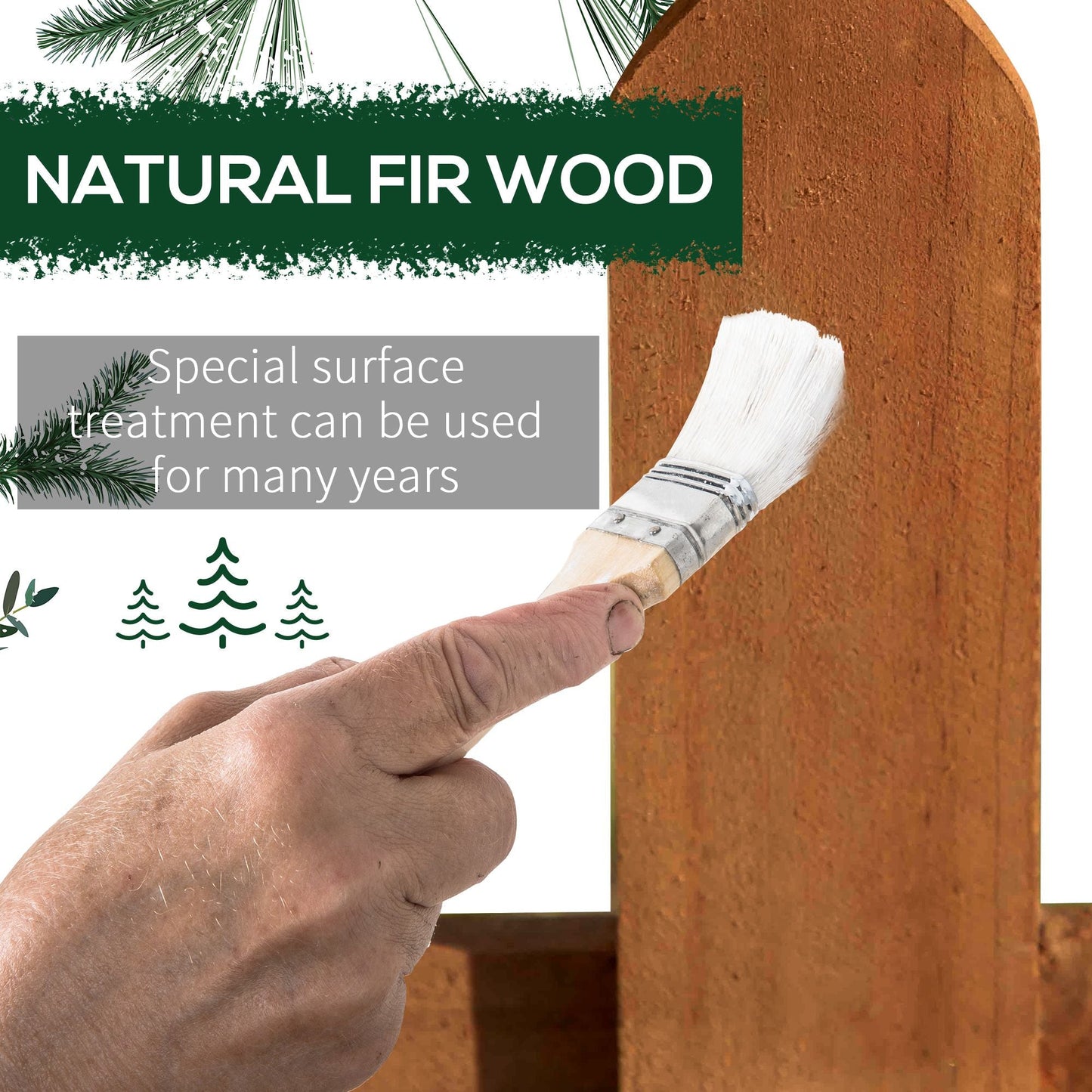 Outsunny Pack of 24 Wooden Border Fences, Garden Fixed Picket Fence for Lawn Edging, Flowerbed, 60L x 1D x 34H cm, Brown
