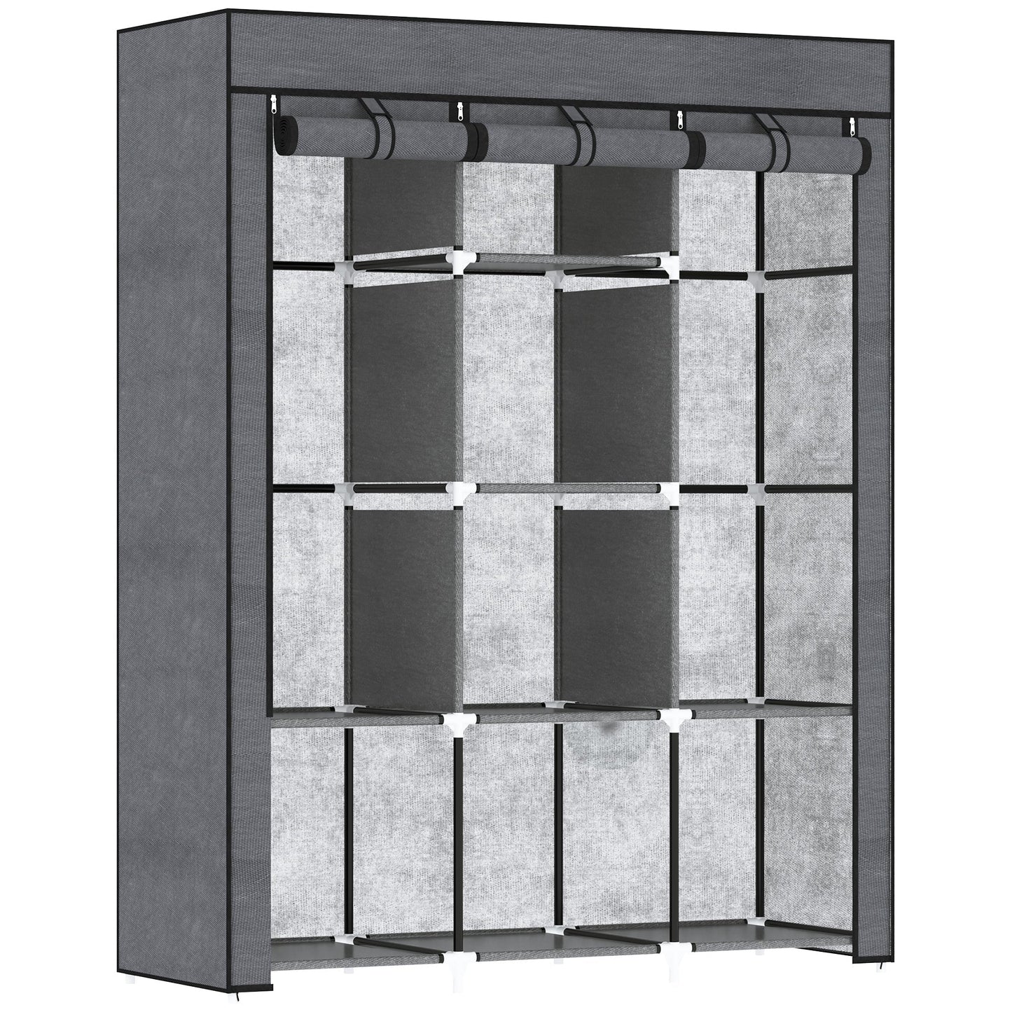 HOMCOM Fabric Wardrobe, with Rails and Shelves - Dark Grey
