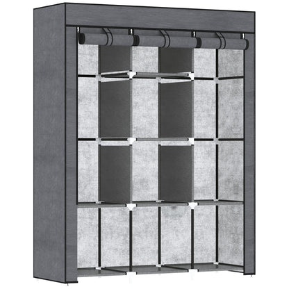 HOMCOM Fabric Wardrobe, with Rails and Shelves - Dark Grey
