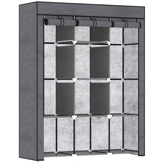 HOMCOM Fabric Wardrobe, with Rails and Shelves - Dark Grey
