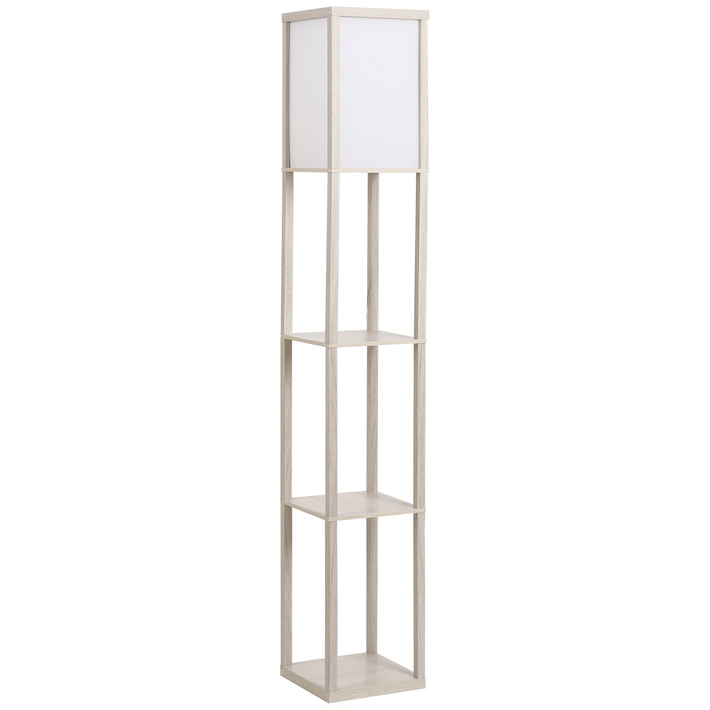 HOMCOM 3-Tier Floor Lamp, Floor Light with Storage Shelf, Reading Standing Lamp with Acrylic Shade for Living Room, Bedroom, Kitchen, Dining Room, Office, Dorm, 160cm, Oak