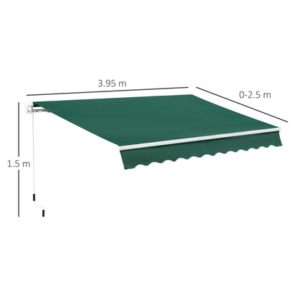 Outsunny 4x2.5m Garden Patio Manual Awning Canopy Sun Shade Shelter Retractable Manual Awning with Fittings and Crank Handle Green