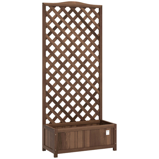 Outsunny 53L Drewniana Skrzynia Ogrodowa z Kratką Wolnostojąca Podwyższona Grządka Kwiatowa z Kratką dla Roślin Pnących, 76 cm x 36 cm x 170 cm, Ciemny Brąz
