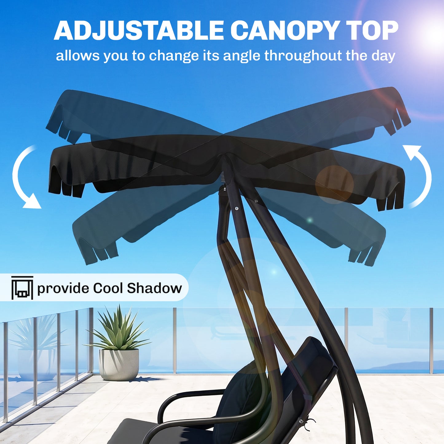 Outsunny Three-Person garden Swing Chair, with Adjustable Canopy - Black
