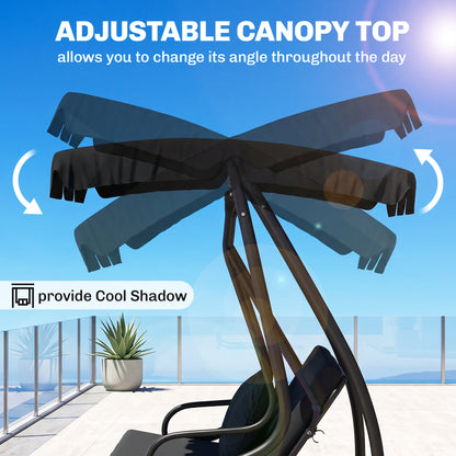 Outsunny Three-Person garden Swing Chair, with Adjustable Canopy - Black