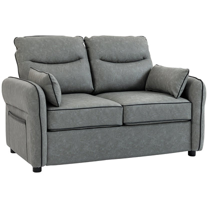 HOMCOM 2 Seater Sofa, Faux Leather Loveseat - Grey