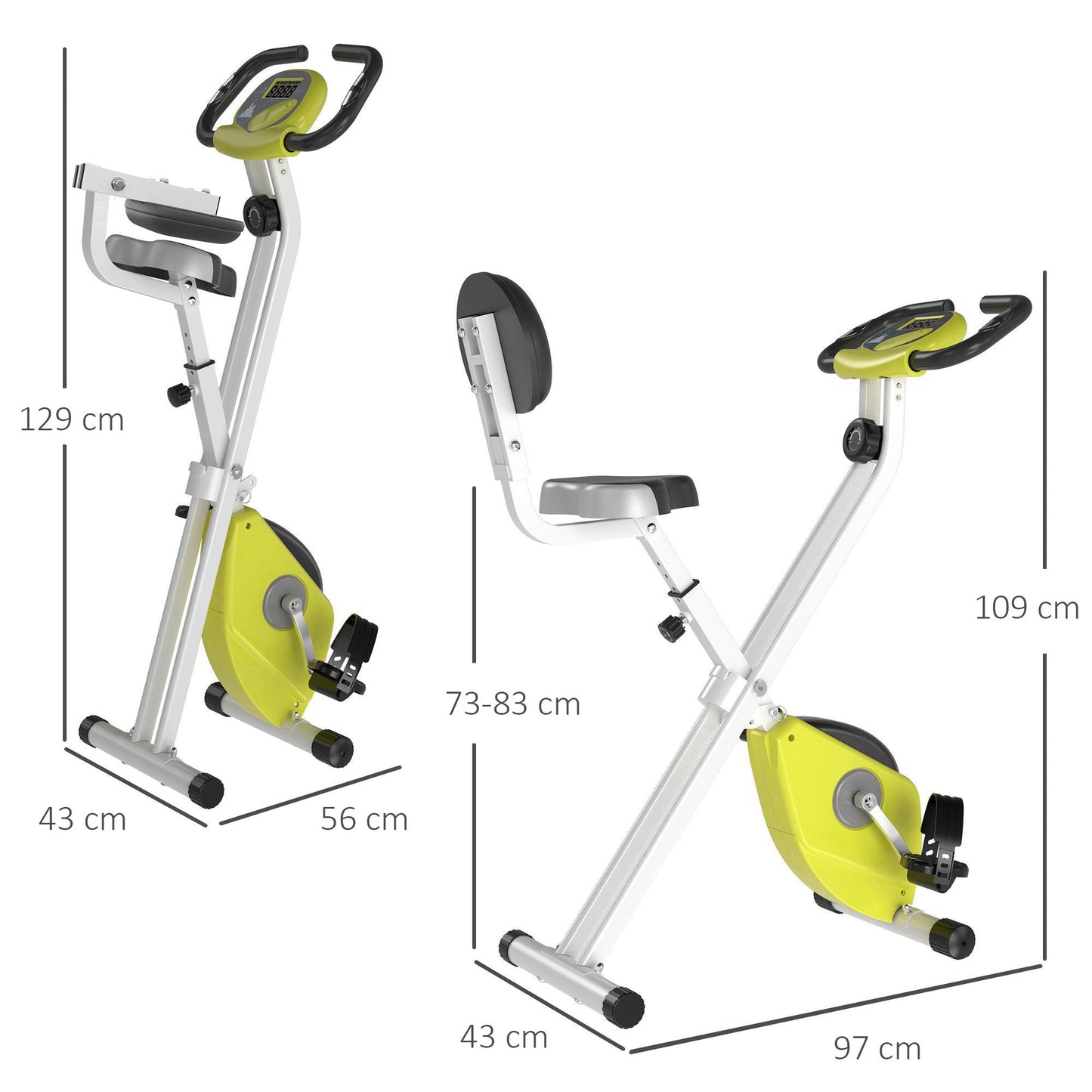 HOMCOM Exercise Bike Fitness Bicycle Indoor trainer Foldable 8-level Magnetic Resistance Adjustable w/LCD Monitor Pulse Sensor, Yellow