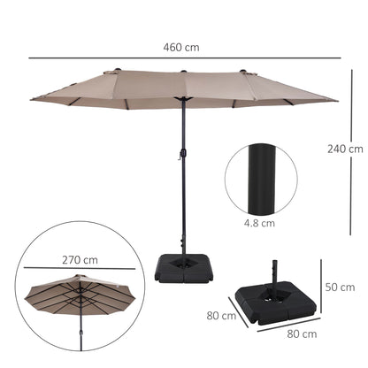 Outsunny 4,6 m Parasol ogrodowy dwustronny parasol przeciwsłoneczny na patio, zadaszenie, osłona rynkowa, baldachim z podstawą ciężarkową, brązowy