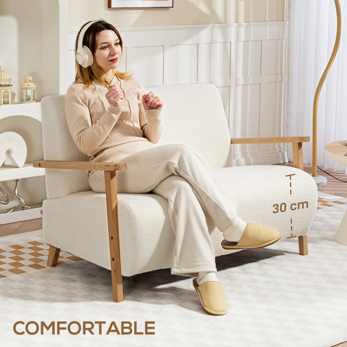 HOMCOM Small Sherpa Fabric 2 Seater Sofa Settee - Cream White