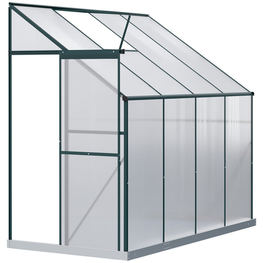 Outsunny 8 X 4ft Walk-In Lean to Greenhouse Garden Heavy Duty Aluminium Polycarbonate with Roof Vent for Plants Herbs Vegetables, Green