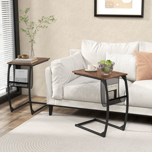 Side table with side pocket Industrial design laptop table C-shaped sofa table Coffee table
