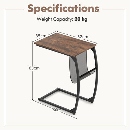 C-Shaped Compact Sofa Side Snack Table for Small Space Living Room-Brown