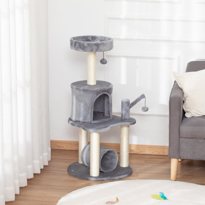 PawHut Cat Tree Tower تسلق مركز النشاط أثاث القطط مع عمود خدش من الجوت سرير نفق جثم معلق كرات رمادية