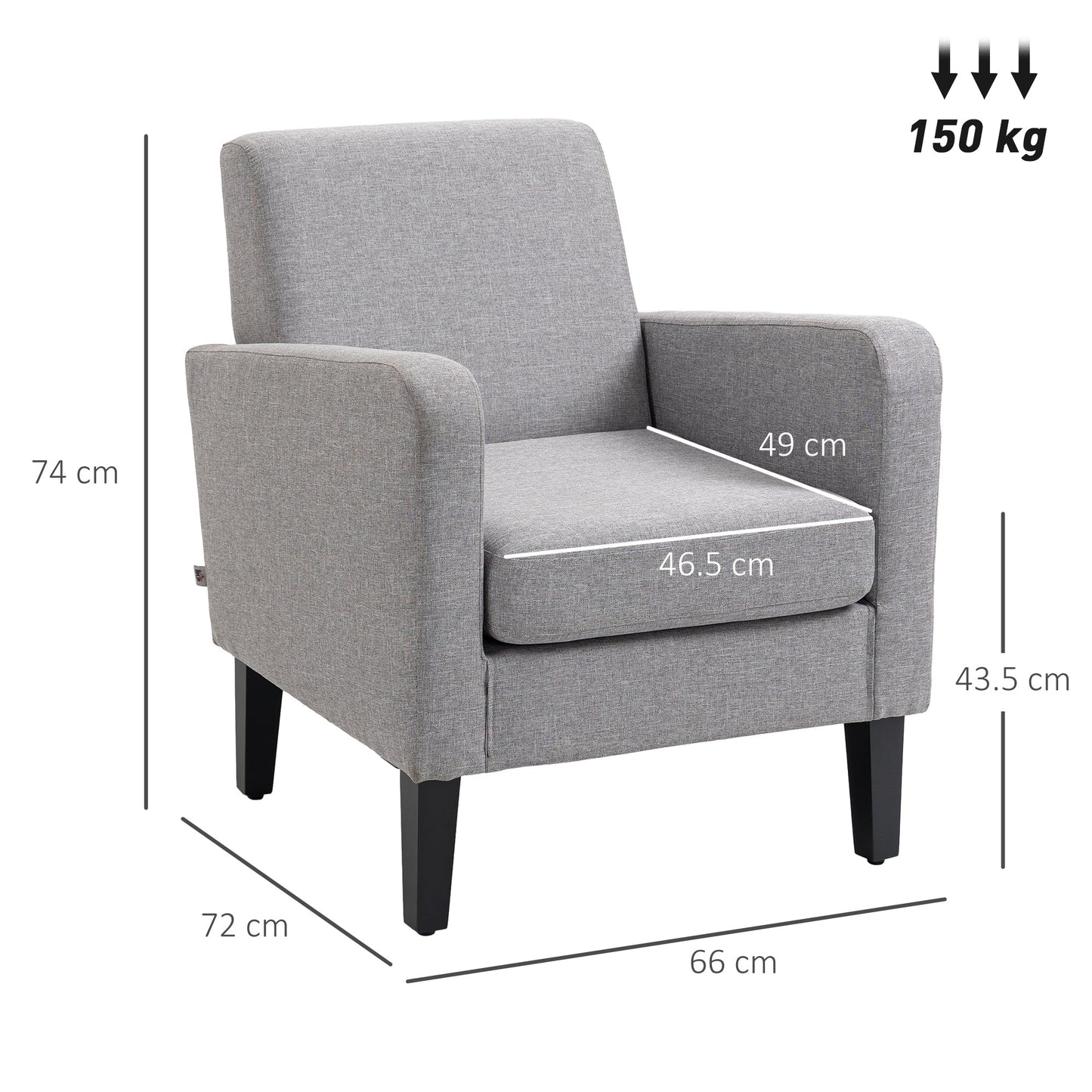 HOMCOM Linen-Look Boxy Armchair - Light Grey