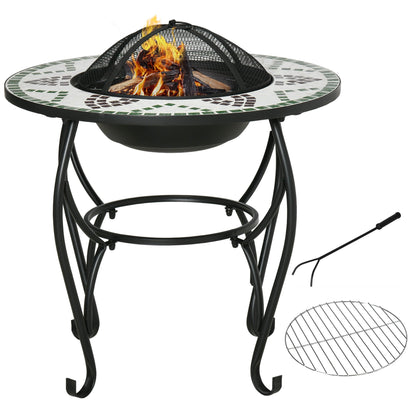 Outsunny 3-in-1 Outdoor Fire Pit, Garden Table with Cooking BBQ Grill, Firepit Bowl with Spark Screen Cover, Fire Poker for Backyard Bonfire Patio