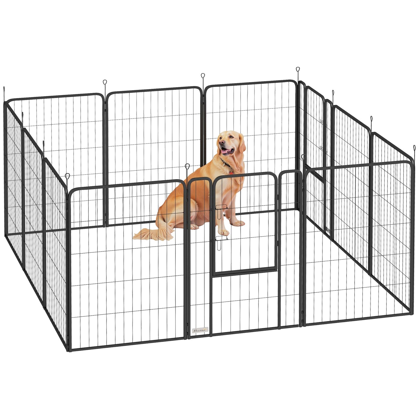 PawHut 12-Panel Solid Dog Playpen with Doors, for Large Dogs, 100cm Tall, Black