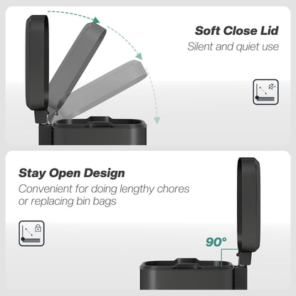 HOMCOM 12L Modern Boxy Metal Home Kitchen Bin - Black