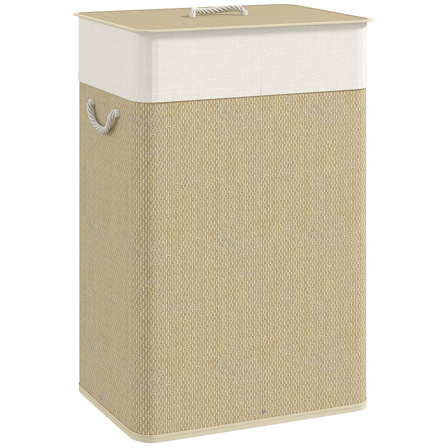HOMCOM Bamboo Laundry Basket with Lid, 72L Laundry Hamper with Rope Handles, Washing Basket with Removable Washable Liner Bag for Bathroom, Bedroom, Nature Wood Finish