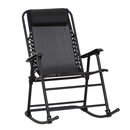 Outsunny Garden Rocking Chair Folding Outdoor Adjustable Rocker Zero-Gravity Seat with Headrest Camping Fishing Patio Deck - Black