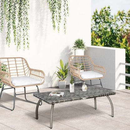 Outsunny Rattan Coffee Table Garden Furniture Wicker Side Table with All-Weather Material for Outdoor, Balcony, Backyard, Grey