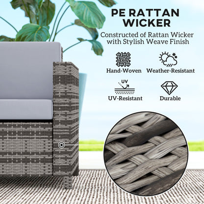 Sofa rattanowa Outsunny, 2-osobowa ogrodowa z miękką wyściółką i podłokietnikami, wiklinowa ogrodowa sofa dwuosobowa na patio, mieszana szarość