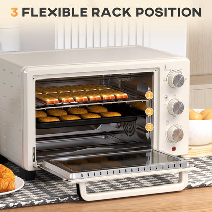 1400W Mini Oven, 21L Countertop Electric Grill, Toaster Oven with Adjustable Temperature, Timer, Baking Tray and Wire Rack - Cream