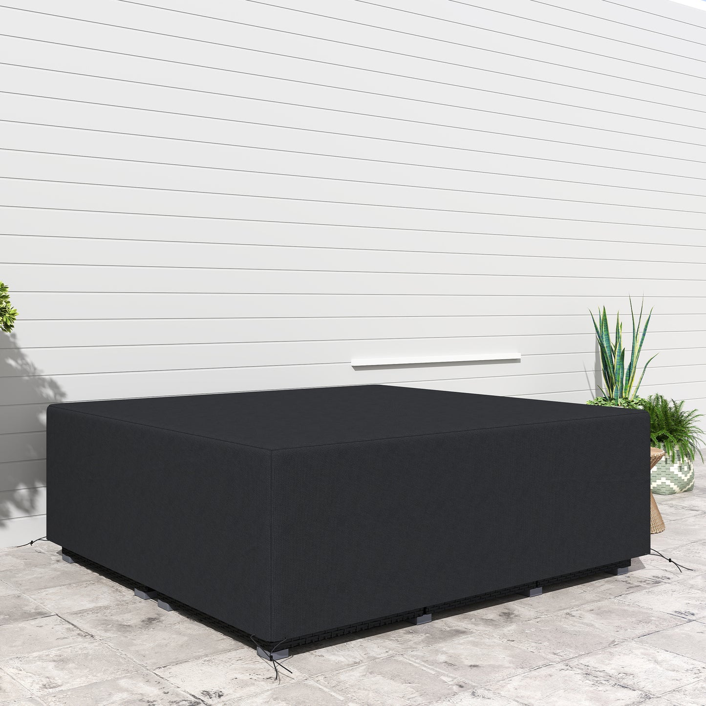 Outsunny 600D Oxford Outdoor Garden Furniture Sofa Set Pokrowiec, Wodoodporny Anty-UV Rattan Ochronny Leżak Ochronny Pokrowiec, 225L x 210W x 70Hcm, Czarny