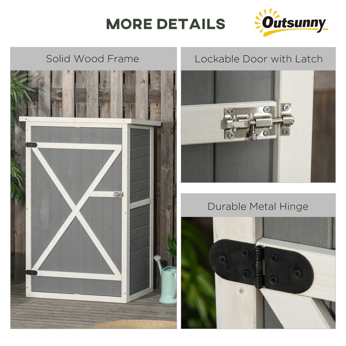 Outsunny Wooden Garden Storage Shed Fir Wood Tool Cabinet Organiser with Shelves 75L x 56W x115Hcm Grey