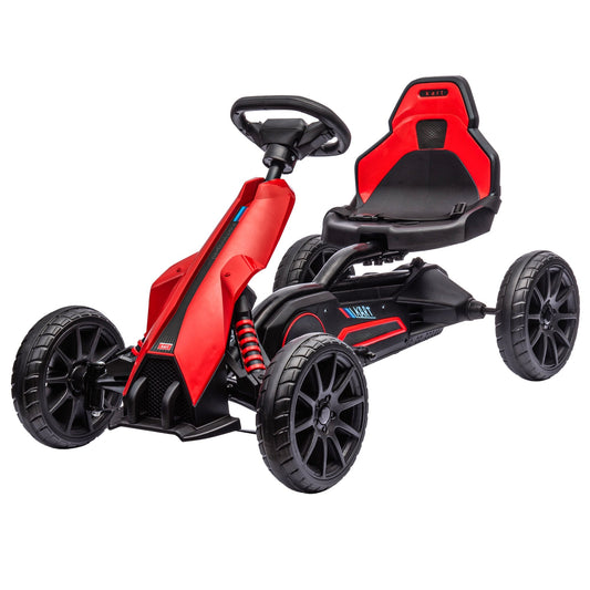 12 Volt Electric Go Kart for Kids, Ride-On Racing Go Kart w/ Forward Reversing, Rechargeable Battery, 2 Speeds, for Kids Aged 3-8, Red