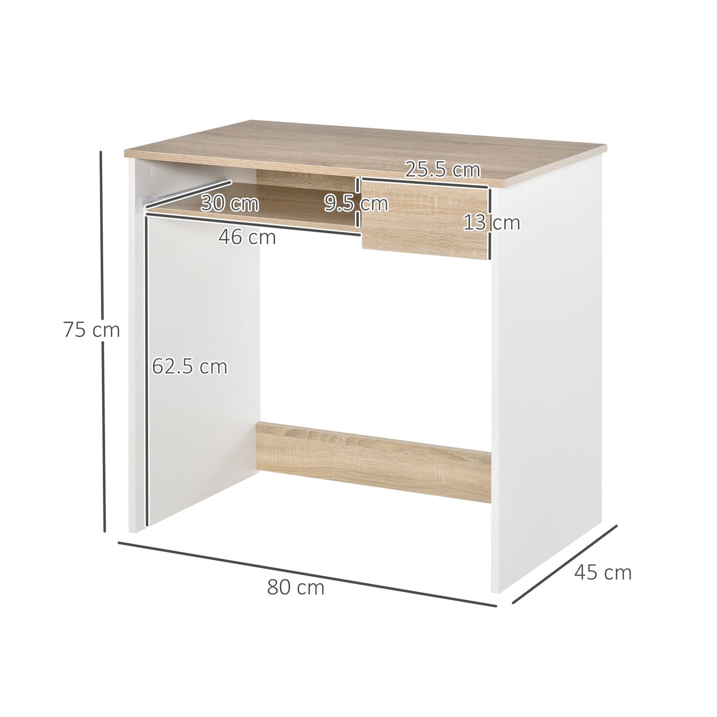 HOMCOM 80cm Compact Computer Desk with Keyboard Tray, Home Office Desk with Drawer for Bedroom Study, Oak