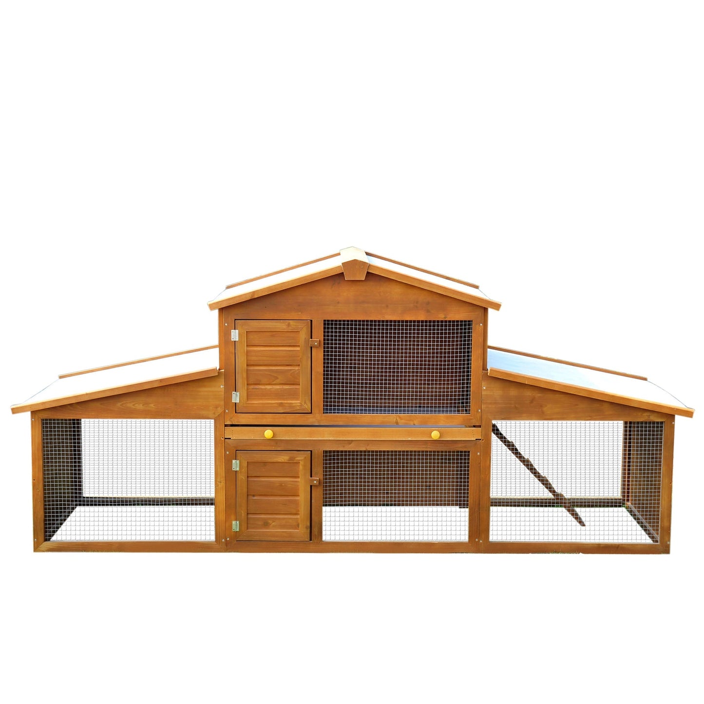 PawHut Small Animal Deluxe XXL Fir Wood 2-Tier Guinea Pigs Hutches Natural Wood Tone