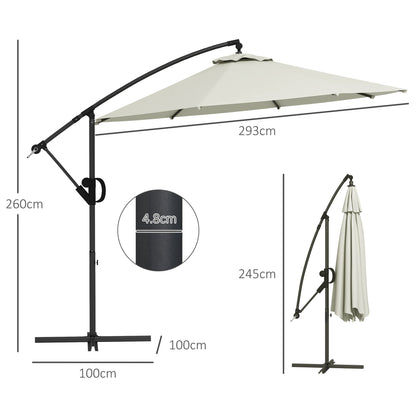 Outsunny 3(m) Parasol typu Offset Cantilever z podstawą w kształcie krzyża - kremowy